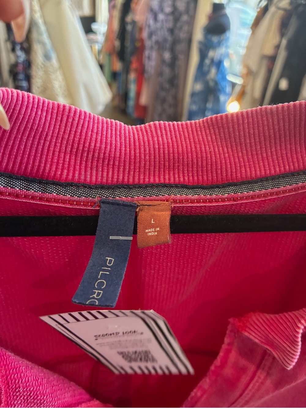 Pilcro Bright Pink Ribbed-Neck Pullover sweatshirt material - Picture 2 of 2